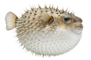 close up of a puffer fish transparent background