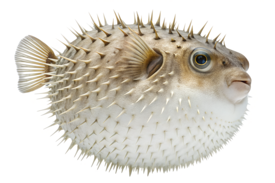 close up of a puffer fish transparent background