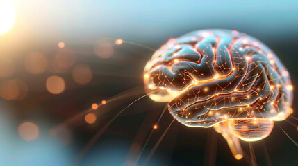 A mesmerizing portrayal of a brain emitting light and energy, symbolizing human brilliance and innovative thinking.