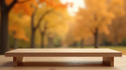 Fototapeta premium Autumnal Park Setting with Simple Wooden Display Platform