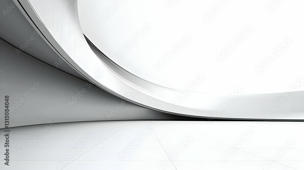 Poster abstract minimalist white architectural space with curved walls and floor smooth surfaces and subtle