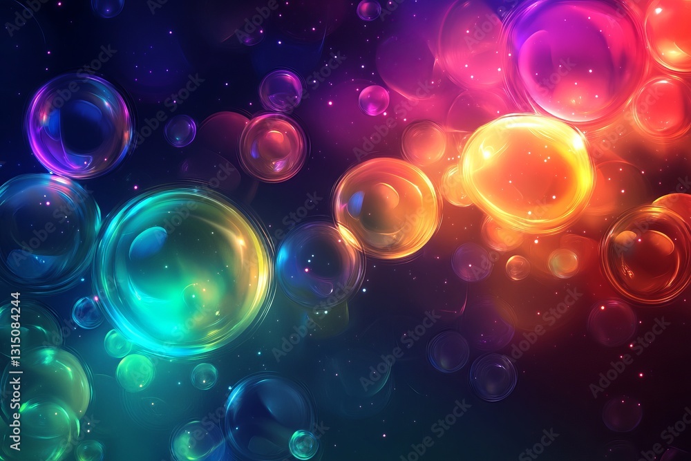 Poster experience a vibrant abstract background filled with glowing orbs in stunning colors. perfect for ad
