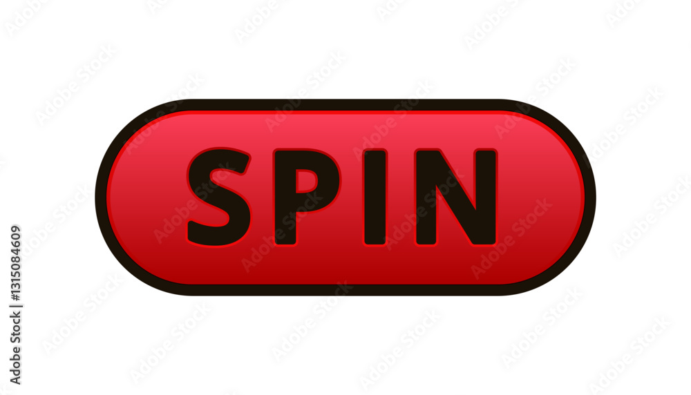 Aufkleber red button displaying the word spin in bold black capitals, suggesting an active command.
