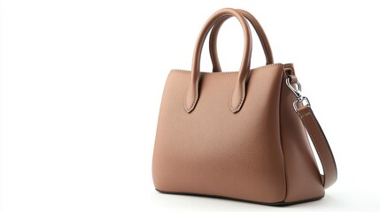 A luxury leather handbag with a sleek design on a white isolated background