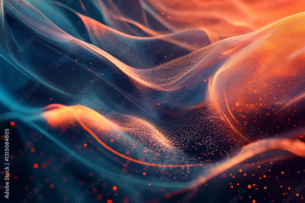 Poster a blue and orange wave with a lot of sparkles. the blue and orange colors give the image a sense of 