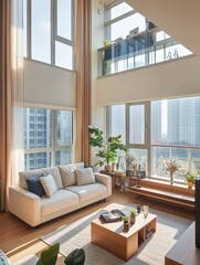 Beautifully designed bright and spacious modern living room interior