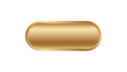 A shiny golden oval metal shape with a smooth surface that reflects light with detailed edges.