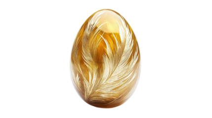 Easter egg covered in a golden phoenix feather pattern, symbolizing rebirth, isolated on white background --ar 16:9
