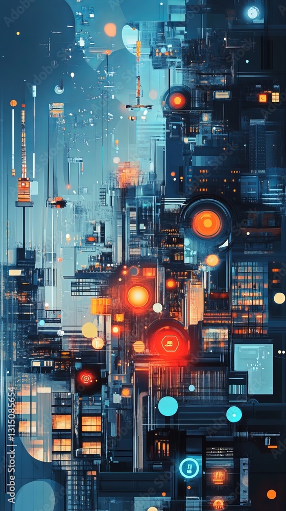Poster abstract conceptual representation of iot applications on clean canvas