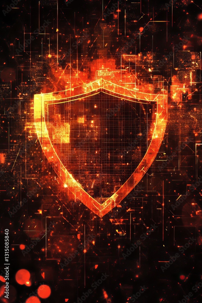 Poster this image presents a conceptual representation of data security in iot, featuring a vibrant shield 