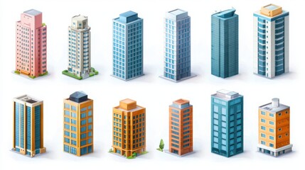 Colorful Modern Buildings and Skyscrapers in Isometric Style