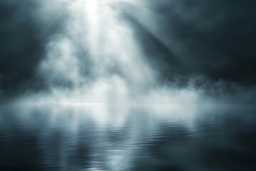 Obraz premium Beautiful Light Beams Piercing Through Smoky Atmosphere in a Calm, Peaceful Environment