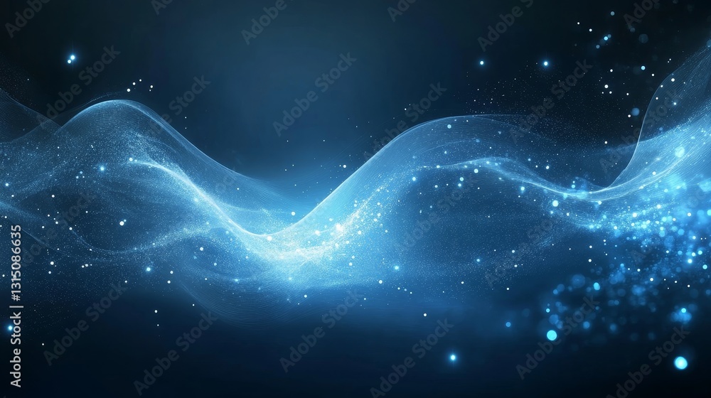 Poster an ethereal blue wave adorned with luminous sparkles and light particles creates a mesmerizing abstr