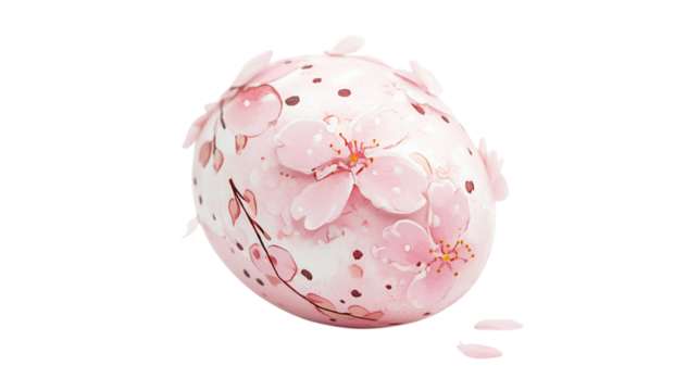Easter egg covered in delicate cherry blossom petals, evoking spring beauty, isolated on white background --ar 16:9