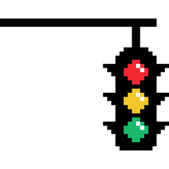 Fototapeta premium Traffic lights pixel art. 8 bit traffic lights icon. Red, yellow and green traffic light