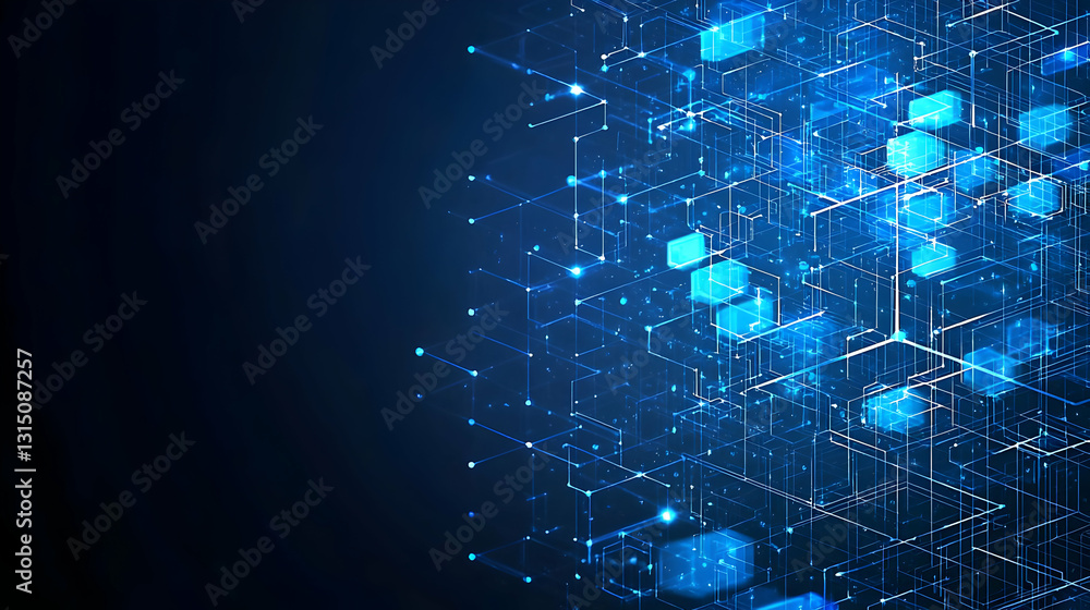 Aufkleber abstract futuristic technology background with glowing blue hexagonal network pattern on dark blue b