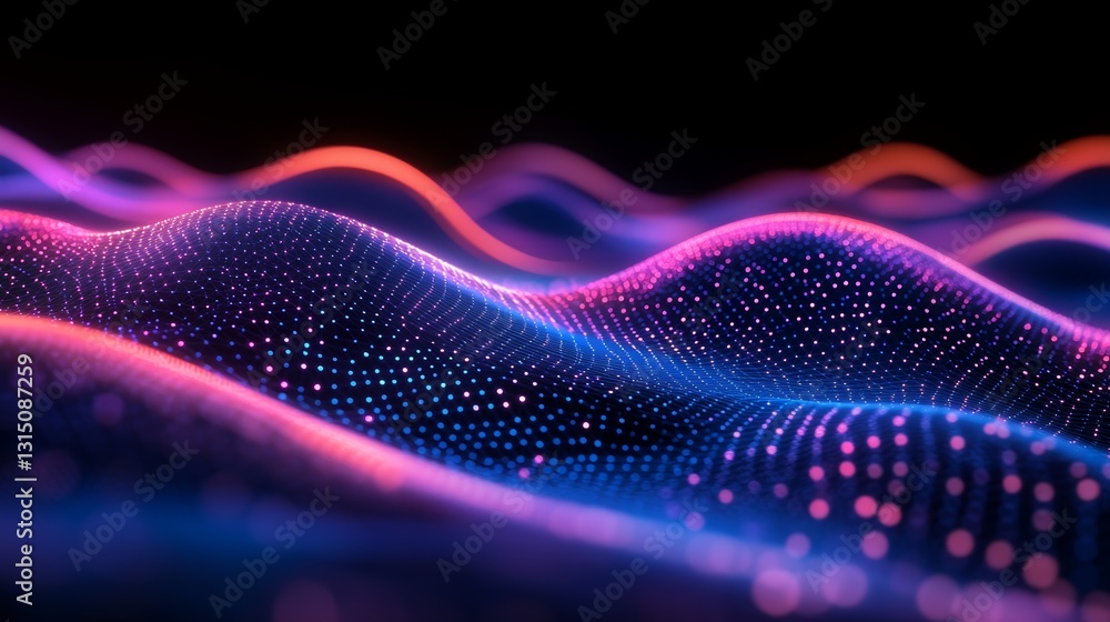 Poster capture the essence of digital art with this vibrant image showcasing glowing waves and colorful dot