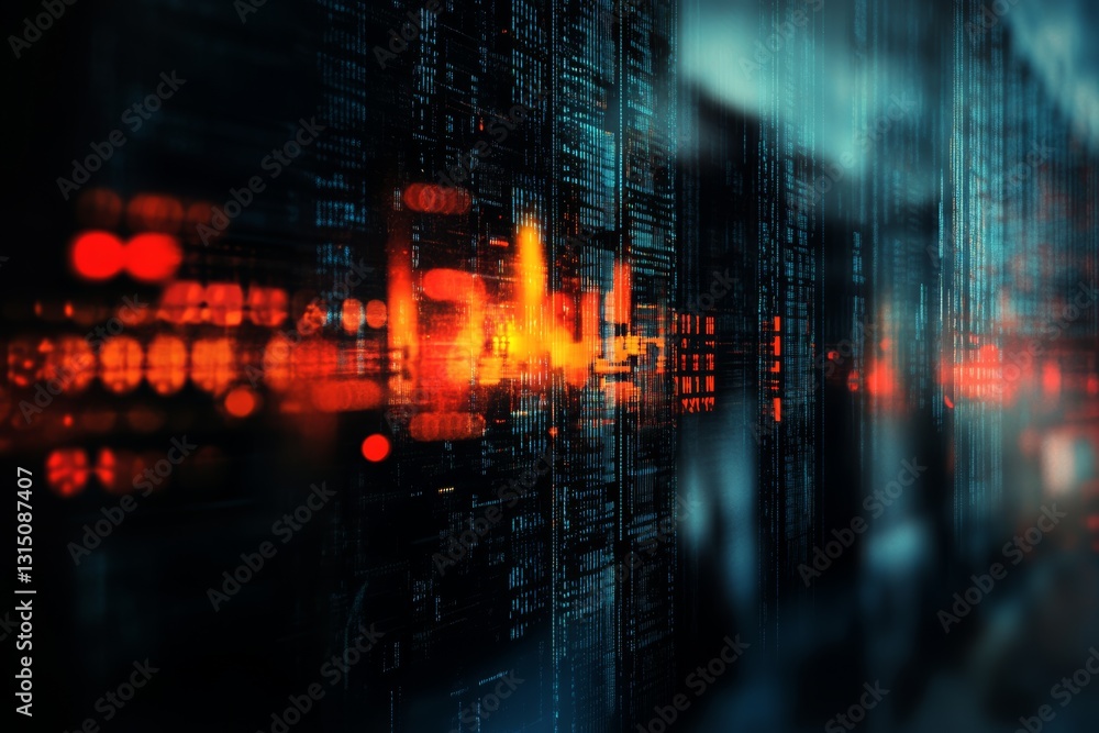 Aufkleber a vibrant digital abstract visualization showcasing flowing data patterns in blue and orange hues, s