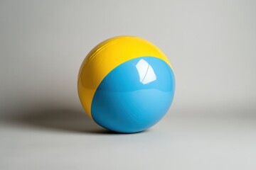 A brightly colored beach ball is displayed against a gray backdrop