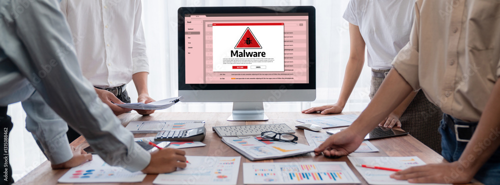 Aufkleber Cyber attacking concept. Malware alert showing on computer screen display scam and threat detection on computer system or online server to be removed brisk.