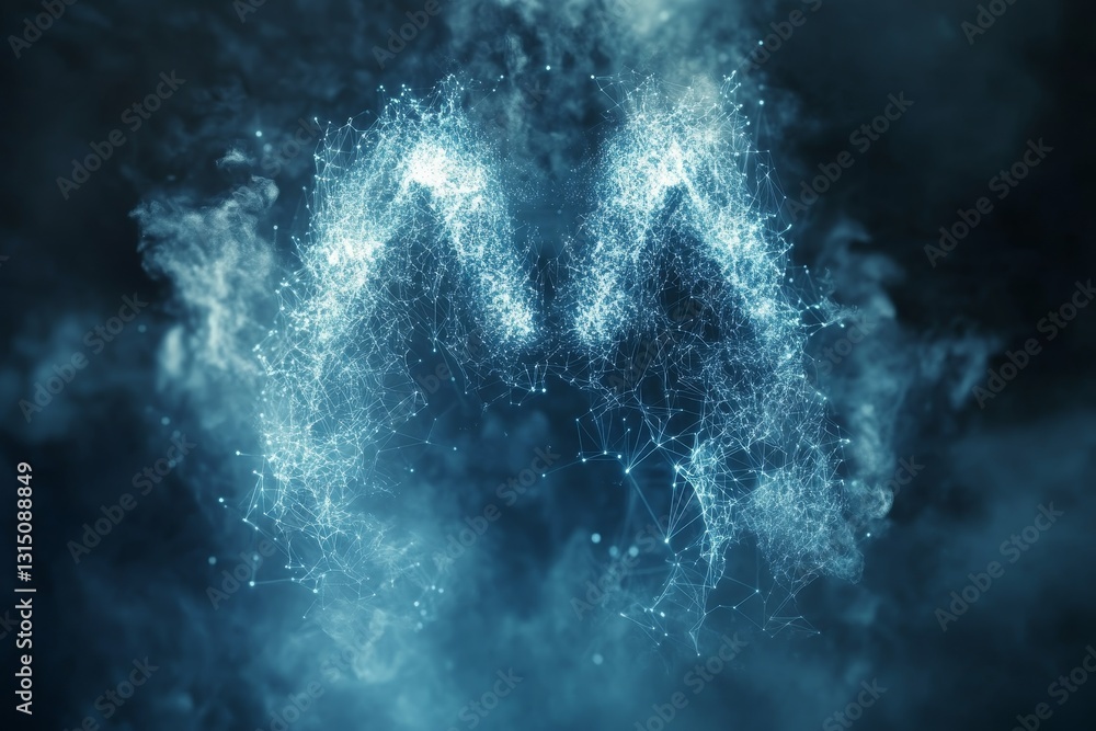 Poster this striking abstract image showcases a network design creating a stylized symbol amid dark clouds.
