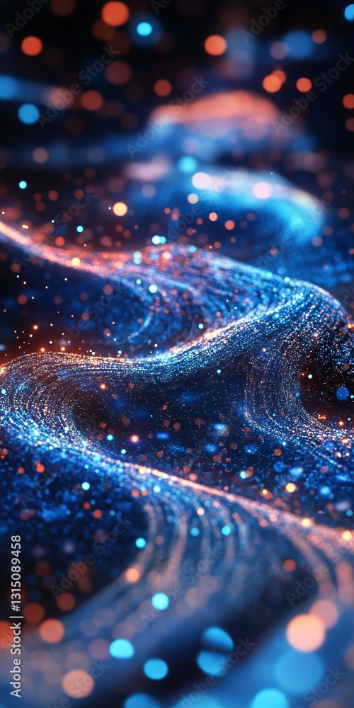 Poster experience a surreal portrayal of data streams flowing like vibrant rivers, illuminated by sparkling