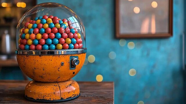 Retro gumball machine in a cafe setting