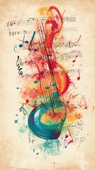 Abstract Watercolor Cello Music Notes Design