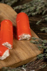 imitation crab meat with the addition of creamy filling with spices