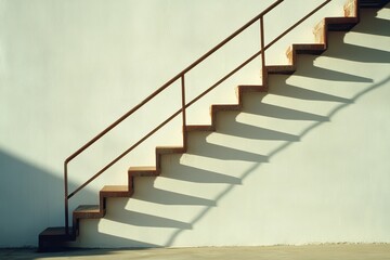 Rustic Metal Staircase and Elongated Shadows on Off White Wall