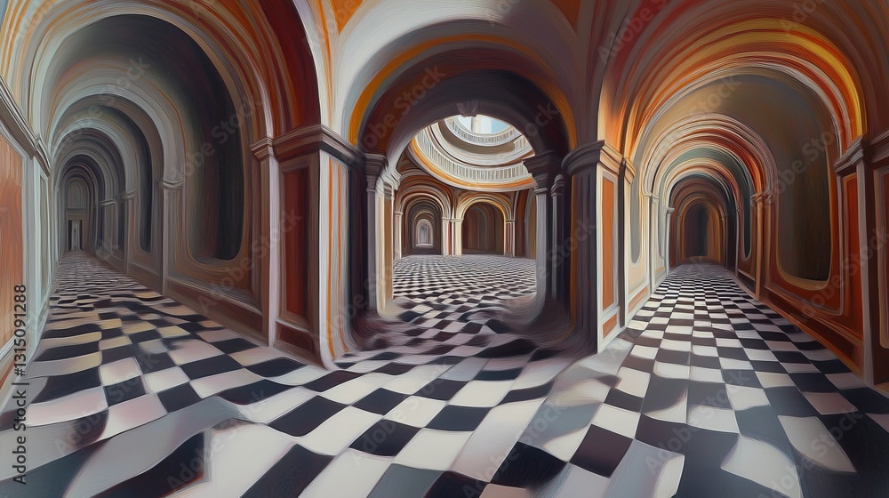 Poster explore a surreal artwork featuring distorted perspectives and impossible spaces, showcasing an intr