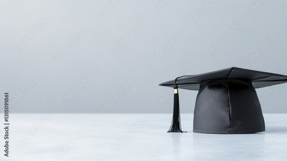 Poster single crisp graduation cap placed on plain surface with ample copy space minimalistic composition f