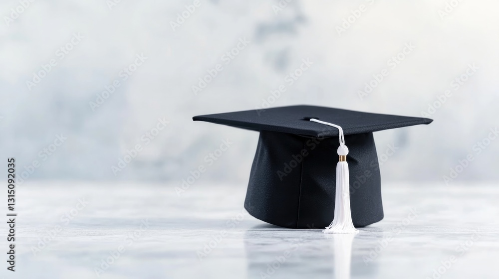 Aufkleber single crisp graduation cap placed on plain surface with ample copy space minimalistic composition f