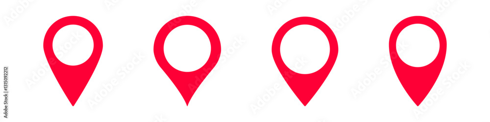 Poster four bright red location pins form a row, symbolizing navigation and direction. clean and simple.