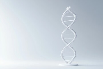 single dna double helix model stands upright on white background symbolizing genetic research and innovation