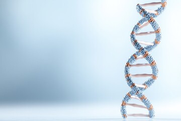 single dna double helix model stands upright on white background symbolizing genetic research and innovation