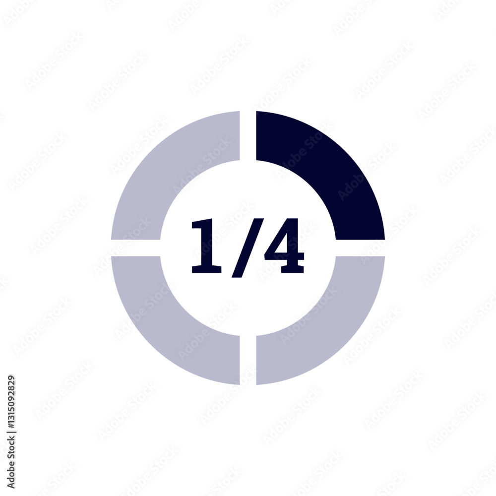 Poster circular progress bar icon displaying 1 over 4, representing a quarter of completion visually.