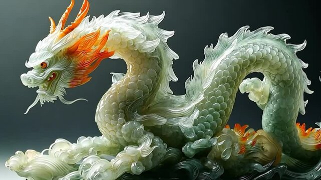 Jade Dragon Sculpture, Ornate, Detailed, Artistic, Display
