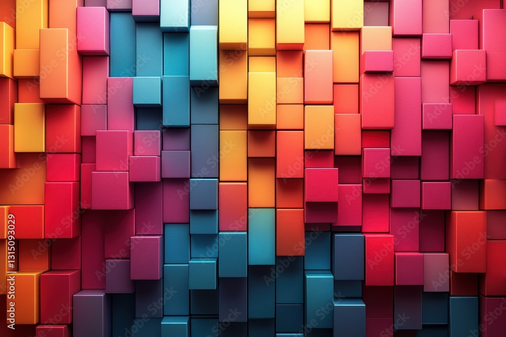 Poster colorful geometric blocks create an abstract wall design with vibrant hues in a modern art setting