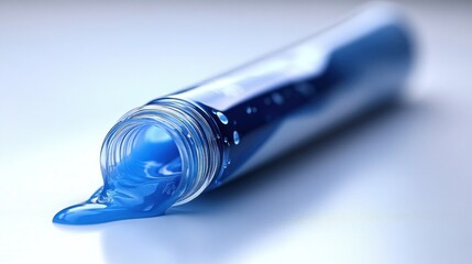 Tilted Blue Liquid in Lab Tube on White Surface