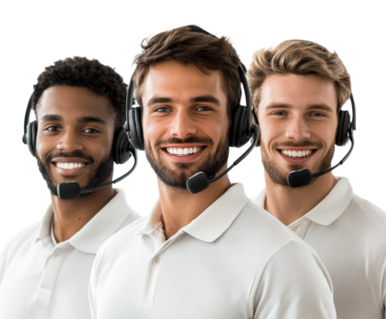 Customer service team smiling in office isolated on transparent background, png