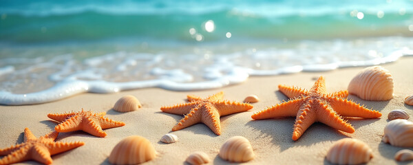 starfish and seashells on the beach