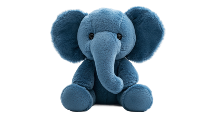 Blue plush elephant toy isolated on transparent background, perfect for childhood play or as a soft, adorable baby gift. Furry and cuddly, this cute animal toy brings joy to kids.