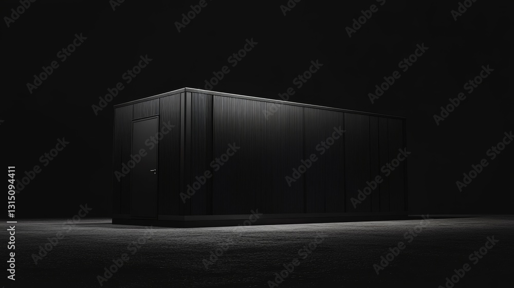Poster a sleek black storage container stands alone in a dark environment, dramatically illuminated from th