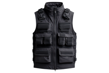Modern tactical bulletproof vest isolated on transparent background