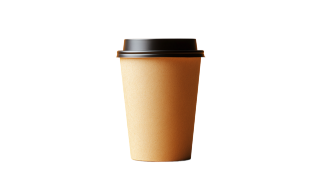 Disposable paper coffee mug isolated, perfect for takeaway drinks like coffee or tea, showcasing a blank mockup for cafe or beverage-related content.