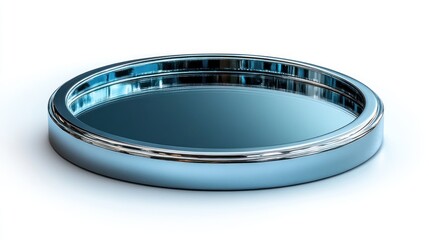 Round, blue, metallic, tray, on white background, 3D render