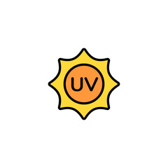 An orange uv symbol inside a bright yellow sun, indicating ultraviolet rays impact on skin exposure.