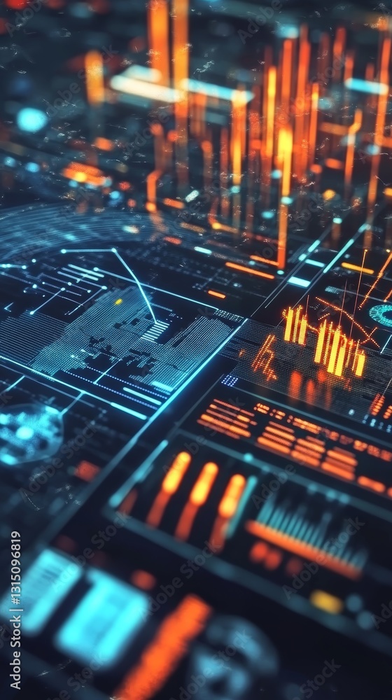 Poster futuristic technology interface with digital data visualizations
