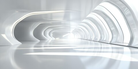 Obraz premium A stunning modern interior featuring sleek lines and bright lighting. This creative space showcases a minimalist design, perfect for futuristic themes and artistic projects.